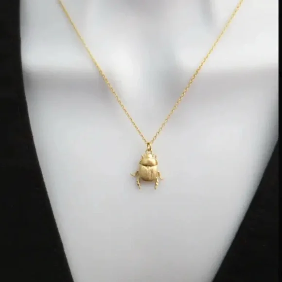 Gold Scarab Beetle Pendant Necklace - Picture 1 of 4